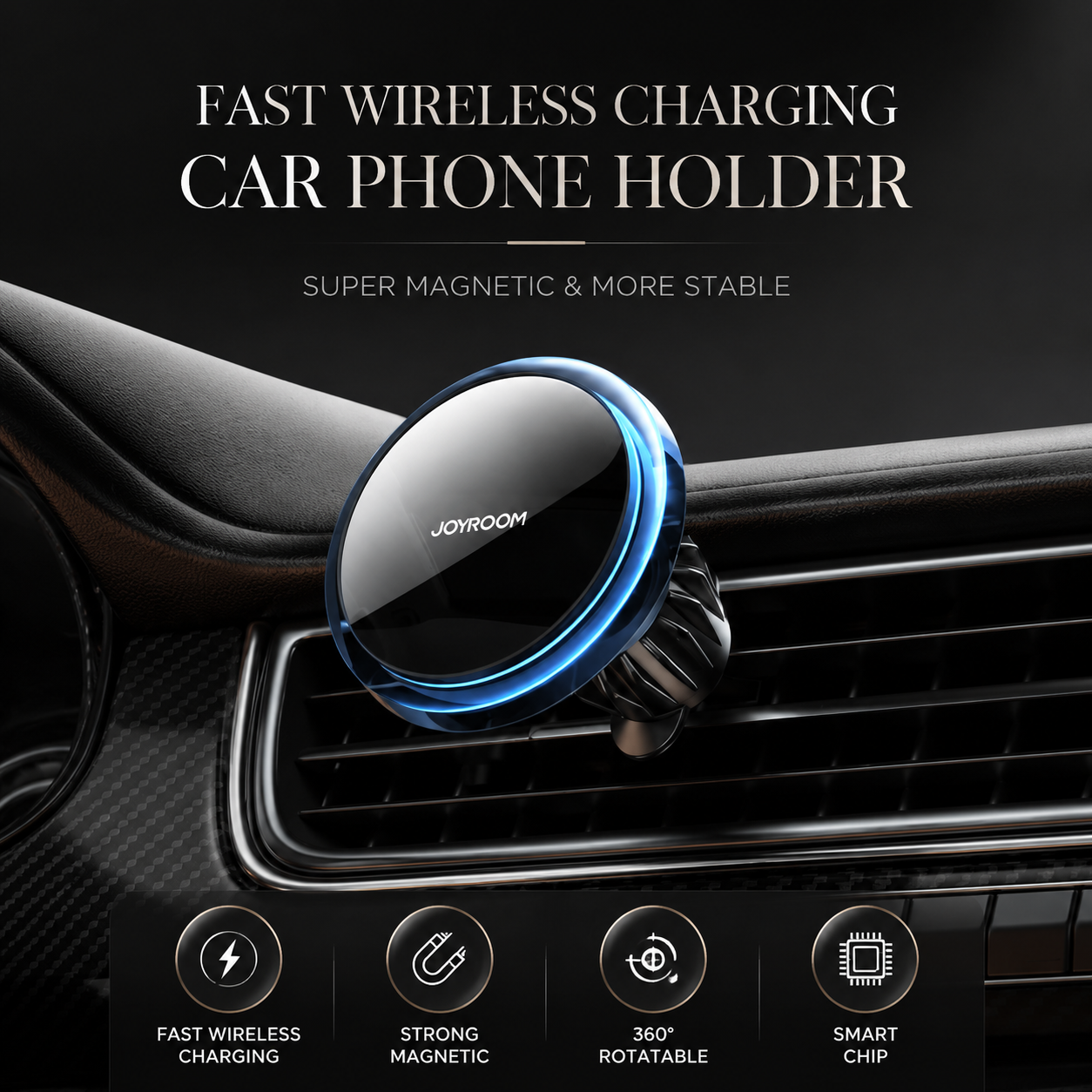 Premium Magnetic Wireless Car Phone Holder Fast Wireless Charging Car Mount 360° Rotating Dashboard Air Vent Mount MagSafe Compatible Compatible with iPhone