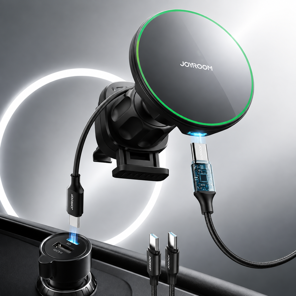 Premium Magnetic Wireless Car Phone Holder Fast Wireless Charging Car Mount 360° Rotating Dashboard Air Vent Mount MagSafe Compatible Compatible with iPhone
