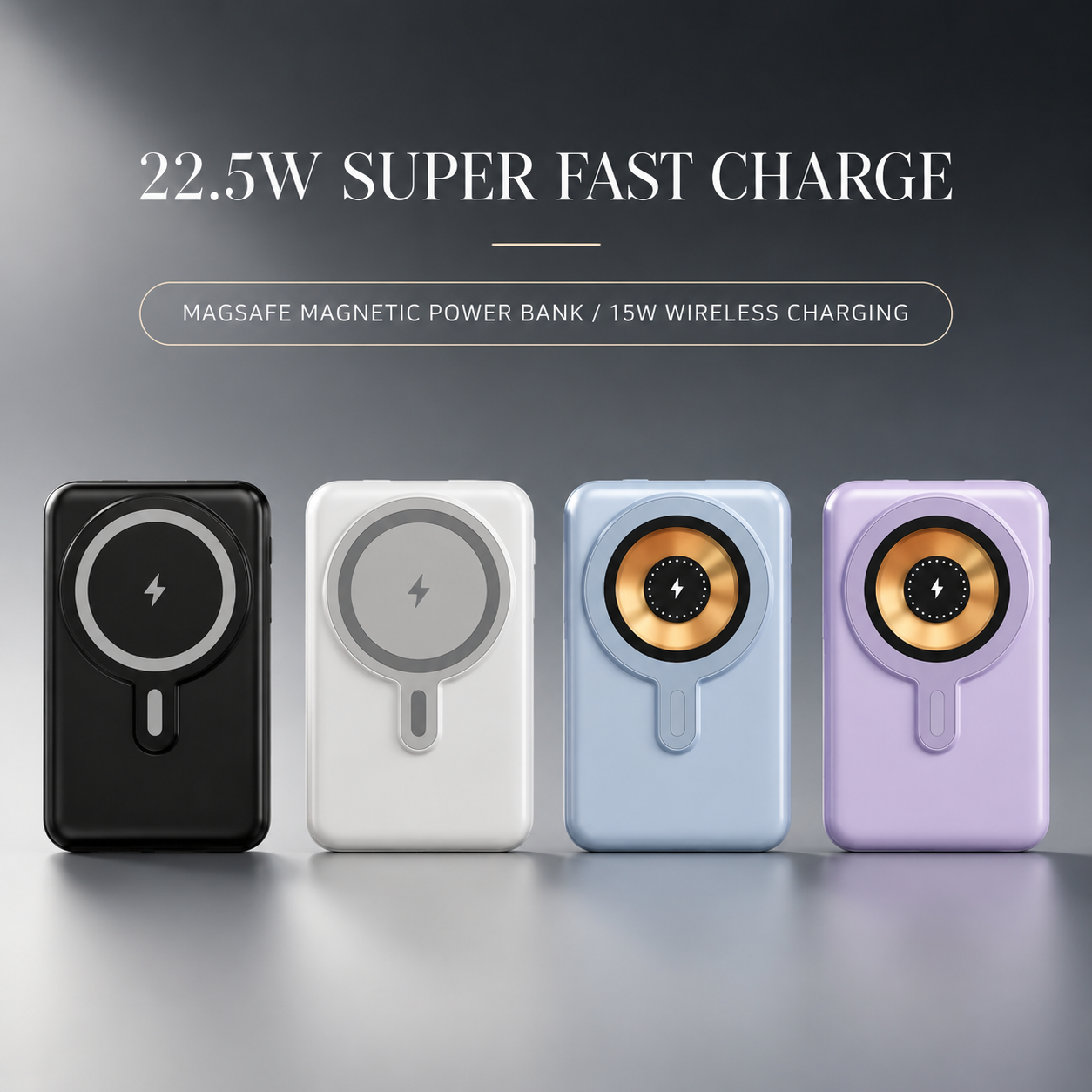 Premium Magnetic Wireless Power Bank 10000mAh 22.5W Fast Charging Portable Battery Built In Cable Wireless Charger Stand PD Compatible with iPhone