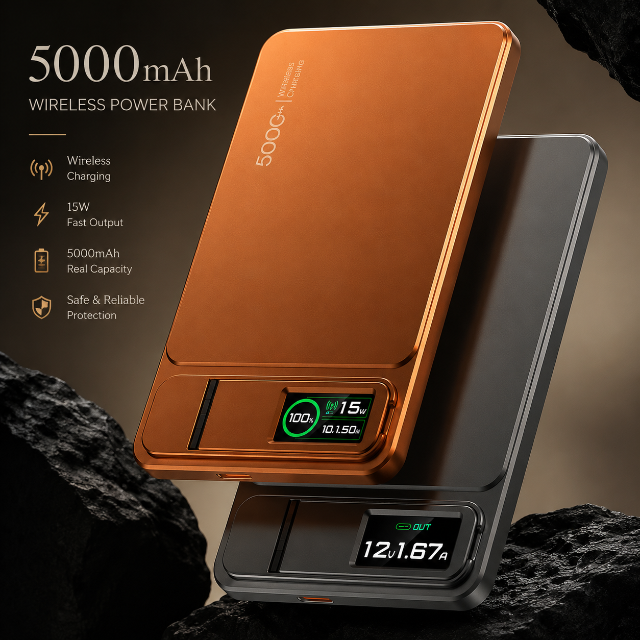 Premium Magnetic Wireless Power Bank Fast Charging Portable Battery Digital Display Metal Shell USB C Wireless Charger Two Way Charging Compatible with iPhone