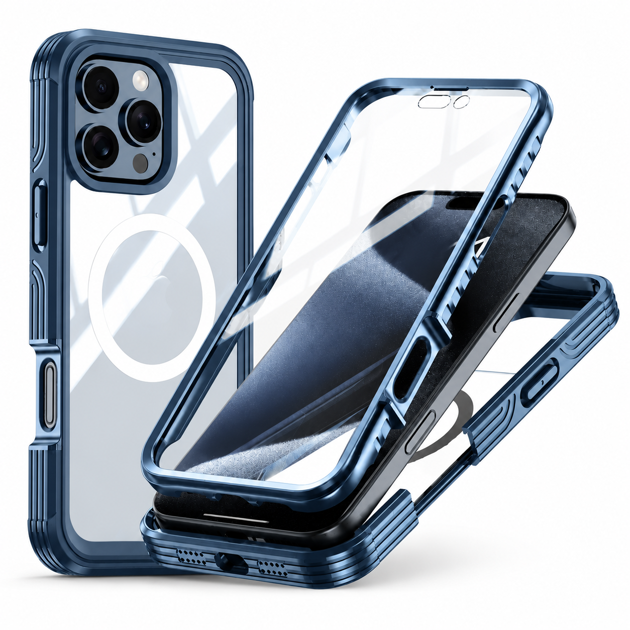 Premium Magnetic iPhone Case Full Body Tempered Glass MagSafe Compatible Shockproof Cover 360 Protection Wireless Charging Slim Protective Design