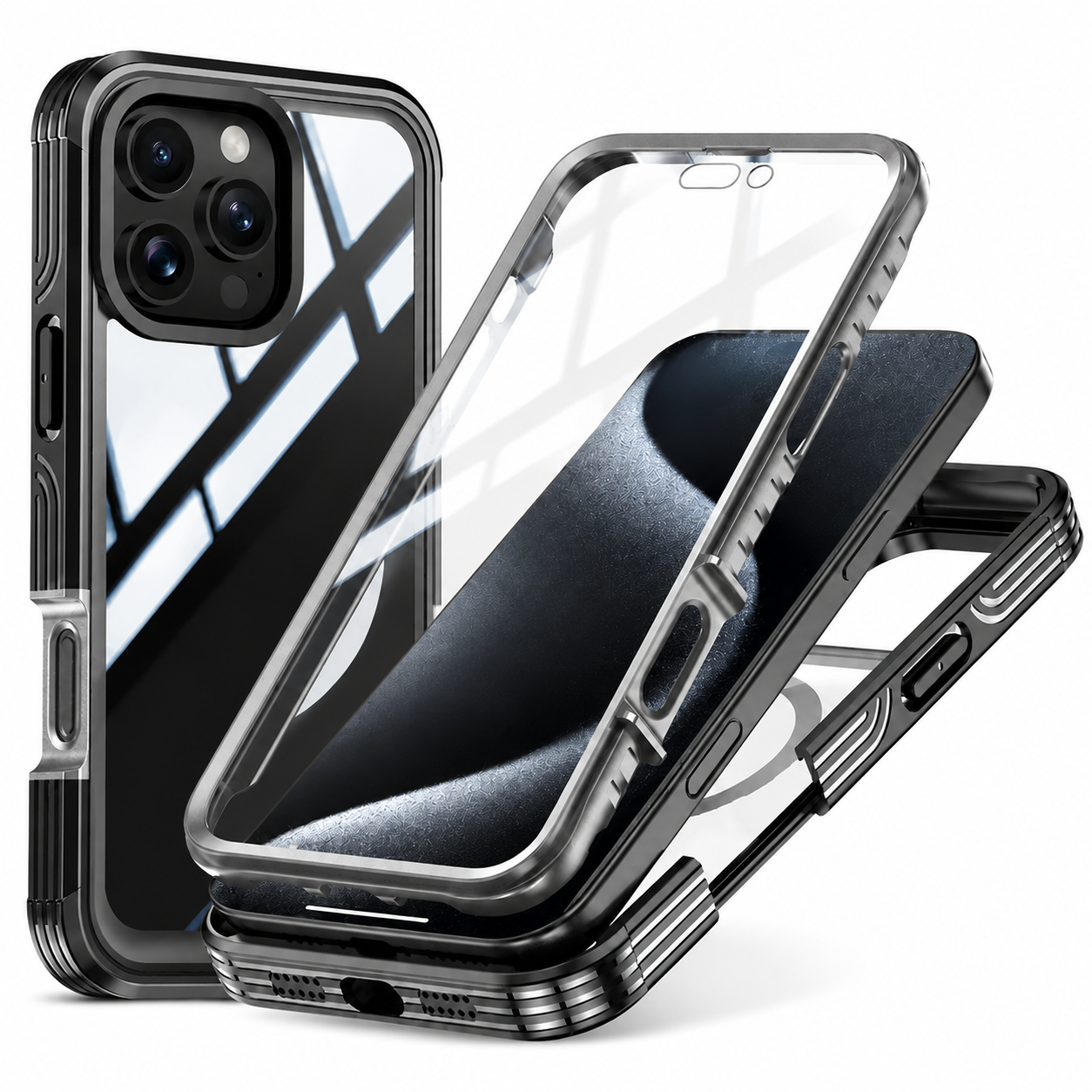 Premium Magnetic iPhone Case Full Body Tempered Glass MagSafe Compatible Shockproof Cover 360 Protection Wireless Charging Slim Protective Design