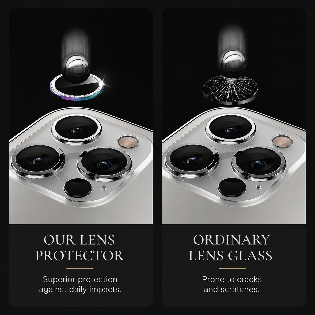 Premium Metal Camera Lens Protector Tempered Glass Camera Lens Cover Scratch Resistant Shockproof Anti-Dust Protective Ring Compatible with iPhone
