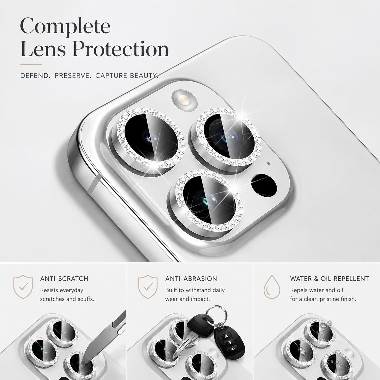 Premium Metal Camera Lens Protector Tempered Glass Camera Lens Cover Scratch Resistant Shockproof Anti-Dust Protective Ring Compatible with iPhone