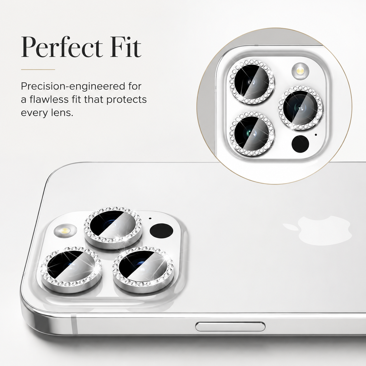 Premium Metal Camera Lens Protector Tempered Glass Camera Lens Cover Scratch Resistant Shockproof Anti-Dust Protective Ring Compatible with iPhone