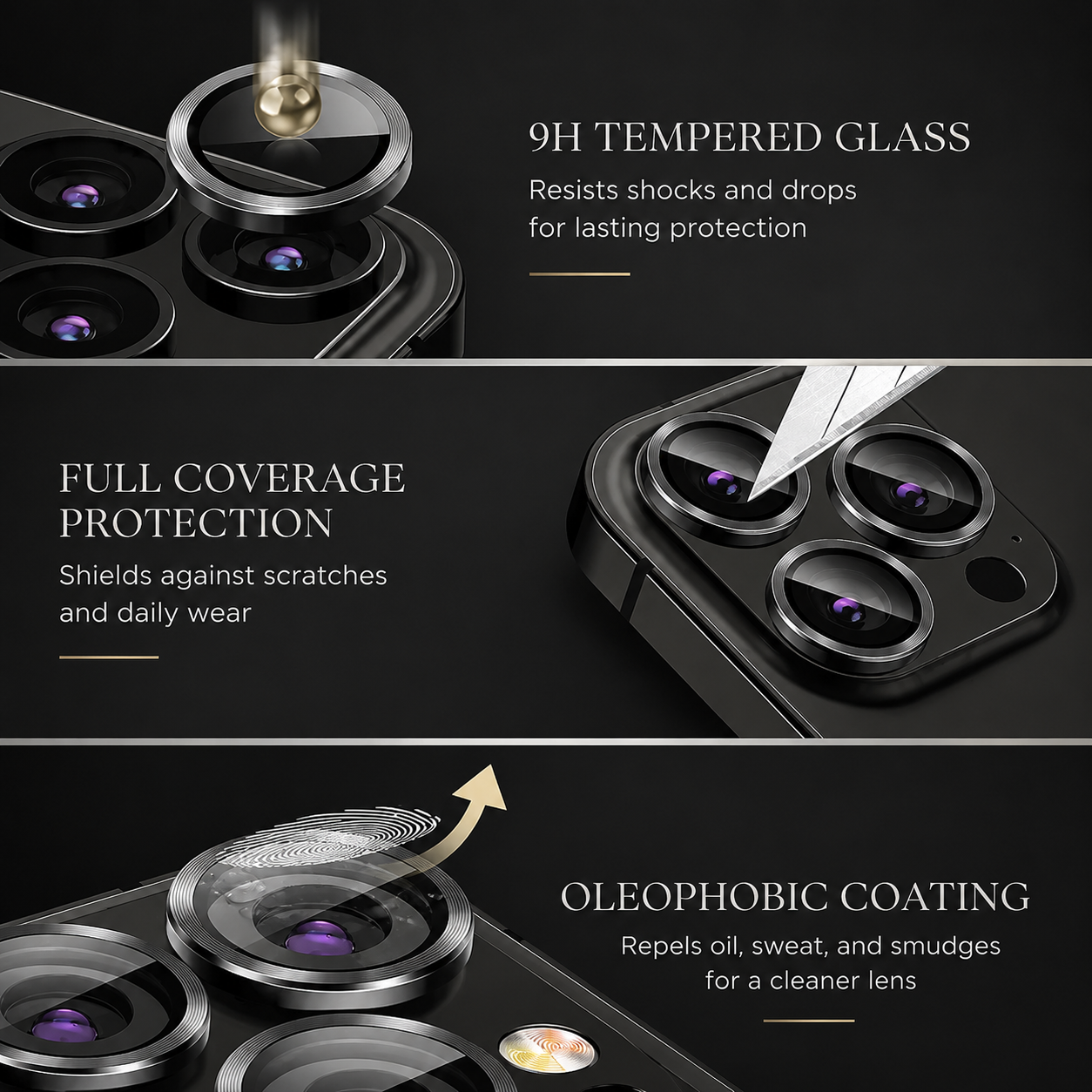 Premium Metal Camera Lens Protector Tempered Glass Camera Lens Cover Scratch Resistant Shockproof Anti-Dust Protective Ring Compatible with iPhone