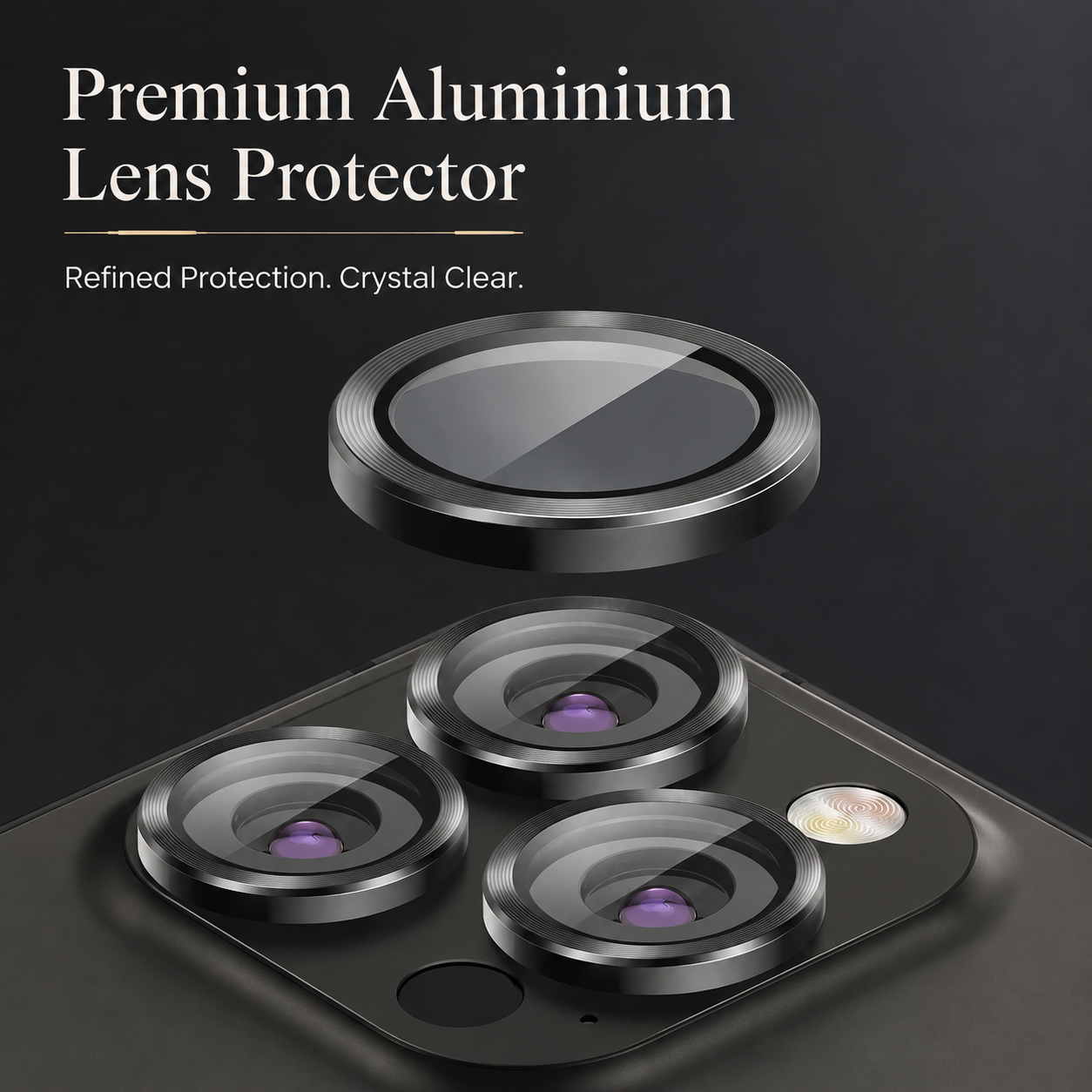 Premium Metal Camera Lens Protector Tempered Glass Camera Lens Cover Scratch Resistant Shockproof Anti-Dust Protective Ring Compatible with iPhone