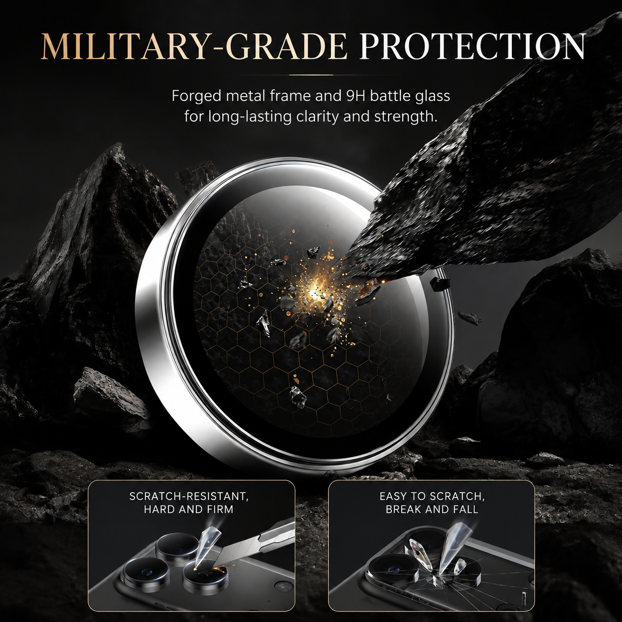 Premium Metal Camera Lens Protector Tempered Glass Camera Lens Cover Scratch Resistant Shockproof Anti-Dust Protective Ring Compatible with iPhone