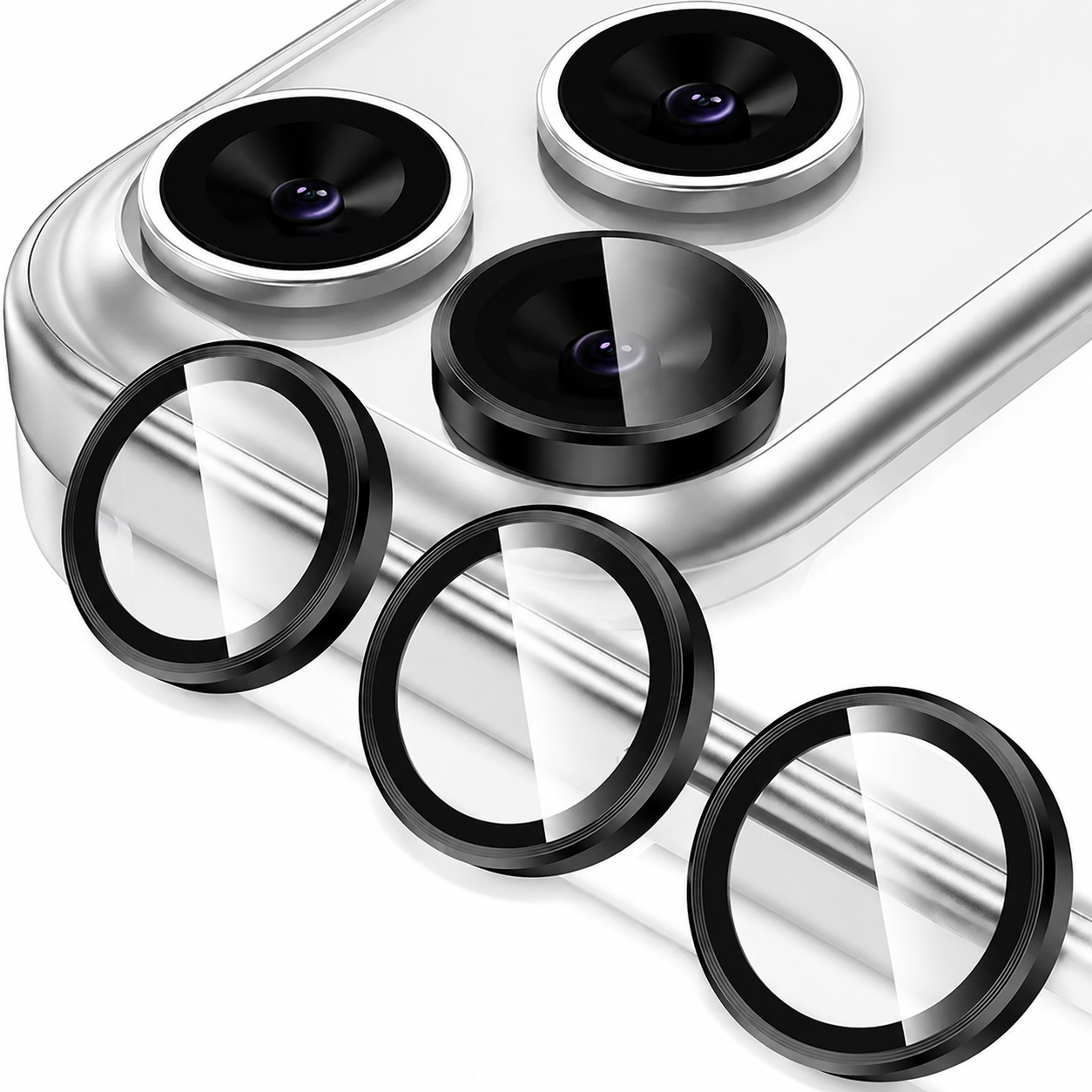 Premium Metal Camera Lens Protector Tempered Glass Camera Lens Cover Scratch Resistant Shockproof Anti-Dust Protective Ring Compatible with iPhone