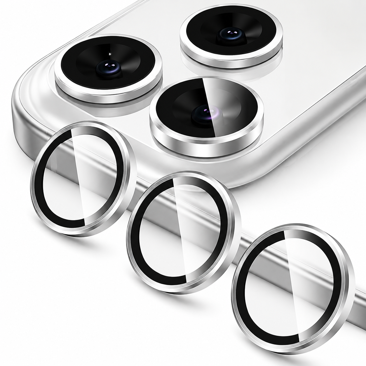Premium Metal Camera Lens Protector Tempered Glass Camera Lens Cover Scratch Resistant Shockproof Anti-Dust Protective Ring Compatible with iPhone