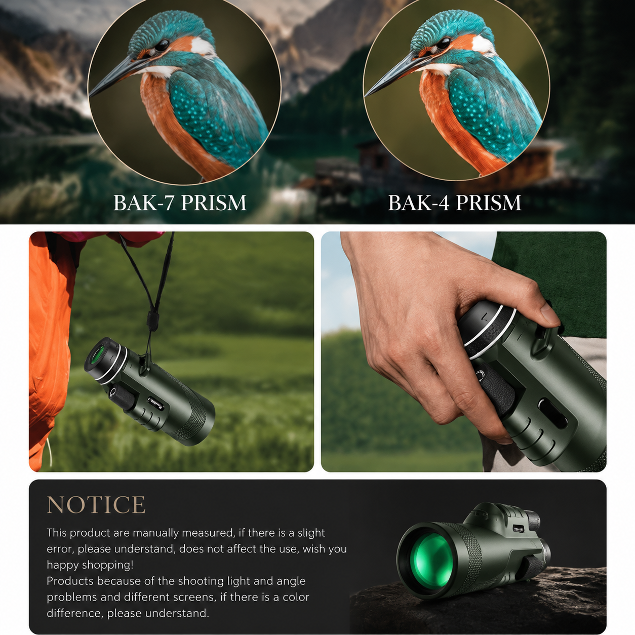 Premium Portable Zoom HD Monocular Telescope 80x100 Long Range High Power Scope FMC BAK4 Optics Phone Tripod Outdoor Travel Hunting Compatible with iPhone