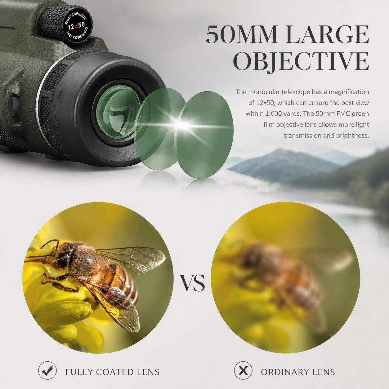 Premium Portable Zoom HD Monocular Telescope 80x100 Long Range High Power Scope FMC BAK4 Optics Phone Tripod Outdoor Travel Hunting Compatible with iPhone