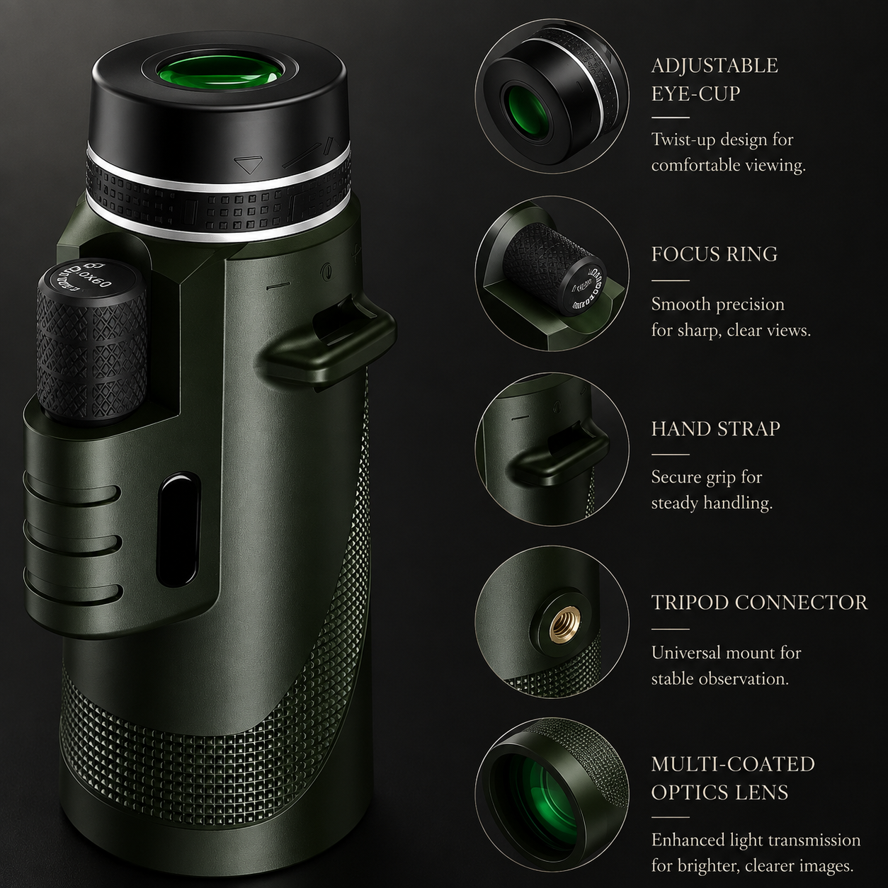Premium Portable Zoom HD Monocular Telescope 80x100 Long Range High Power Scope FMC BAK4 Optics Phone Tripod Outdoor Travel Hunting Compatible with iPhone