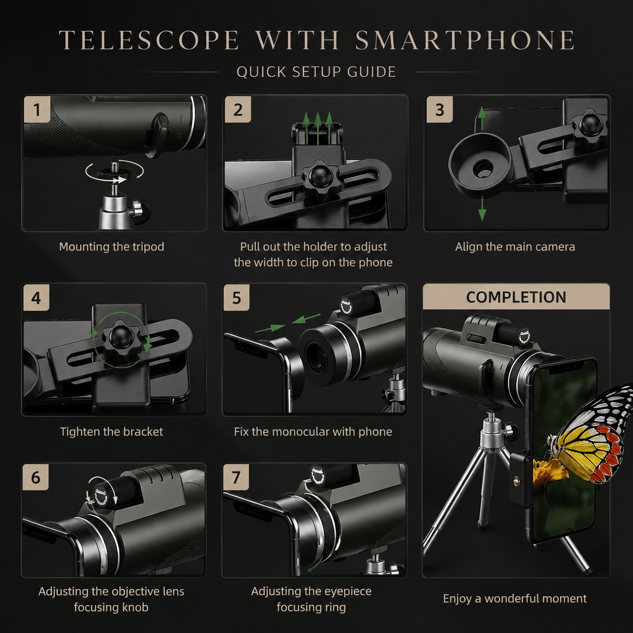Premium Portable Zoom HD Monocular Telescope 80x100 Long Range High Power Scope FMC BAK4 Optics Phone Tripod Outdoor Travel Hunting Compatible with iPhone