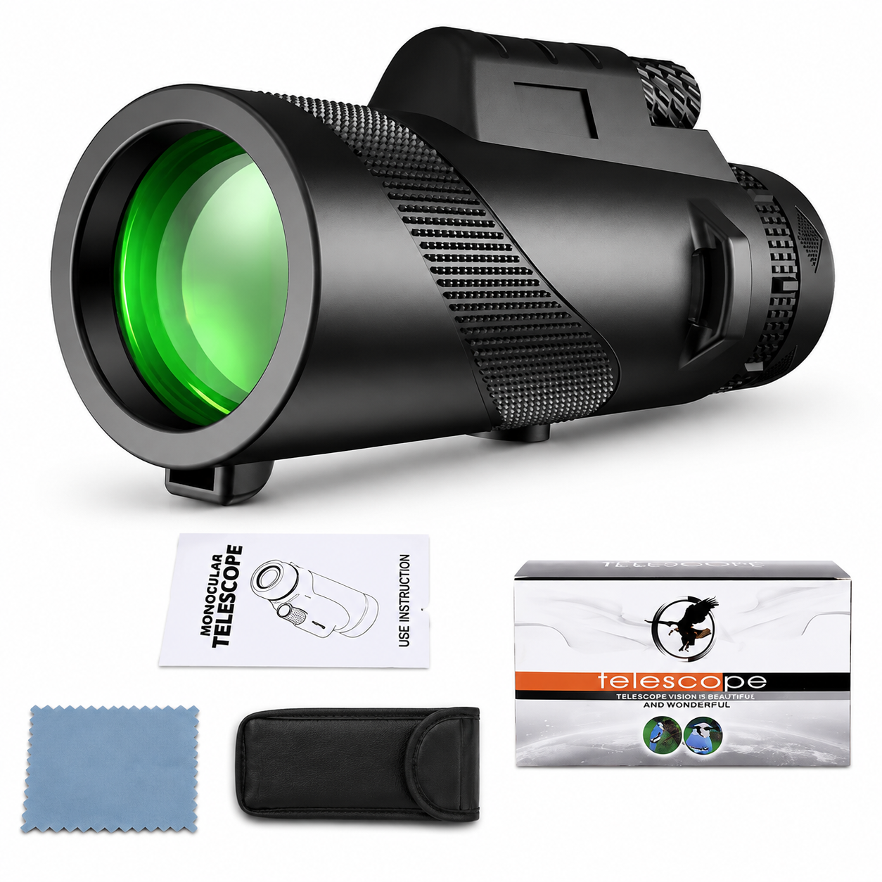 Premium Portable Zoom HD Monocular Telescope 80x100 Long Range High Power Scope FMC BAK4 Optics Phone Tripod Outdoor Travel Hunting Compatible with iPhone