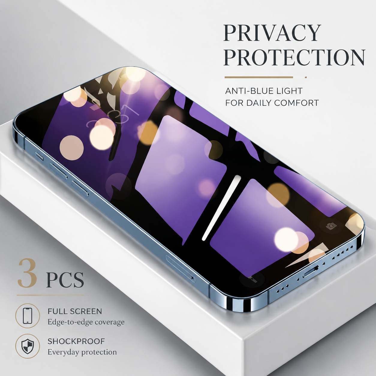 Premium Privacy Screen Protector Anti Spy Tempered Glass Anti Blue Light Full Coverage Scratch Resistant Screen Guard Compatible with iPhone