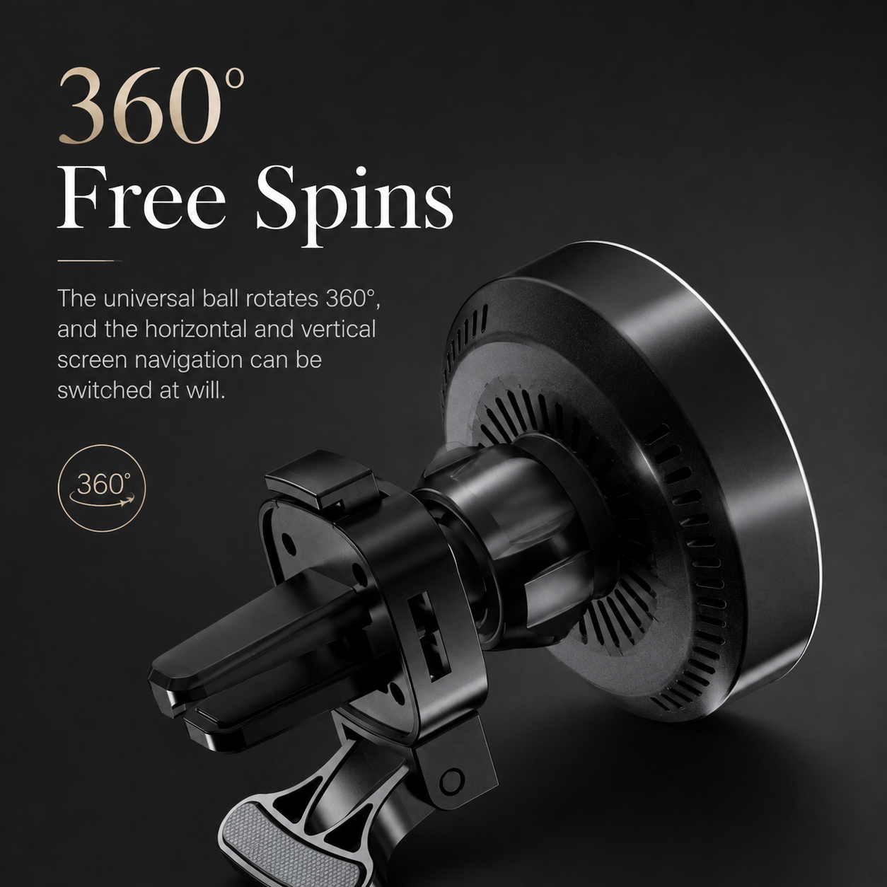 Premium RGB Magnetic Wireless Car Phone Holder 15W Qi Fast Wireless Charging Car Mount 360° Rotating Dashboard Air Vent Mount Compatible with iPhone