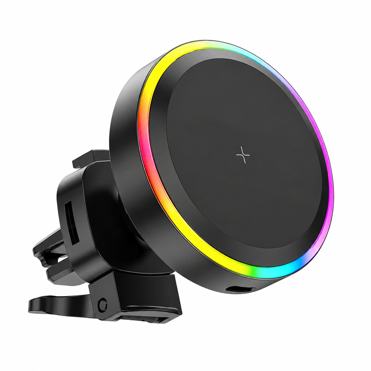 Premium RGB Magnetic Wireless Car Phone Holder 15W Qi Fast Wireless Charging Car Mount 360° Rotating Dashboard Air Vent Mount Compatible with iPhone