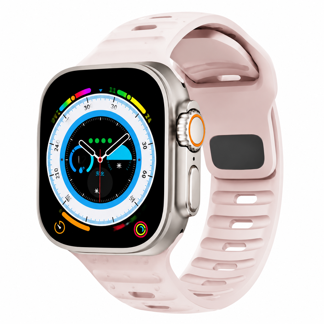Premium Silicone Sport Watch Band Soft Waterproof Adjustable Replacement Strap Breathable Lightweight Smartwatch Wristband Compatible with iPhone