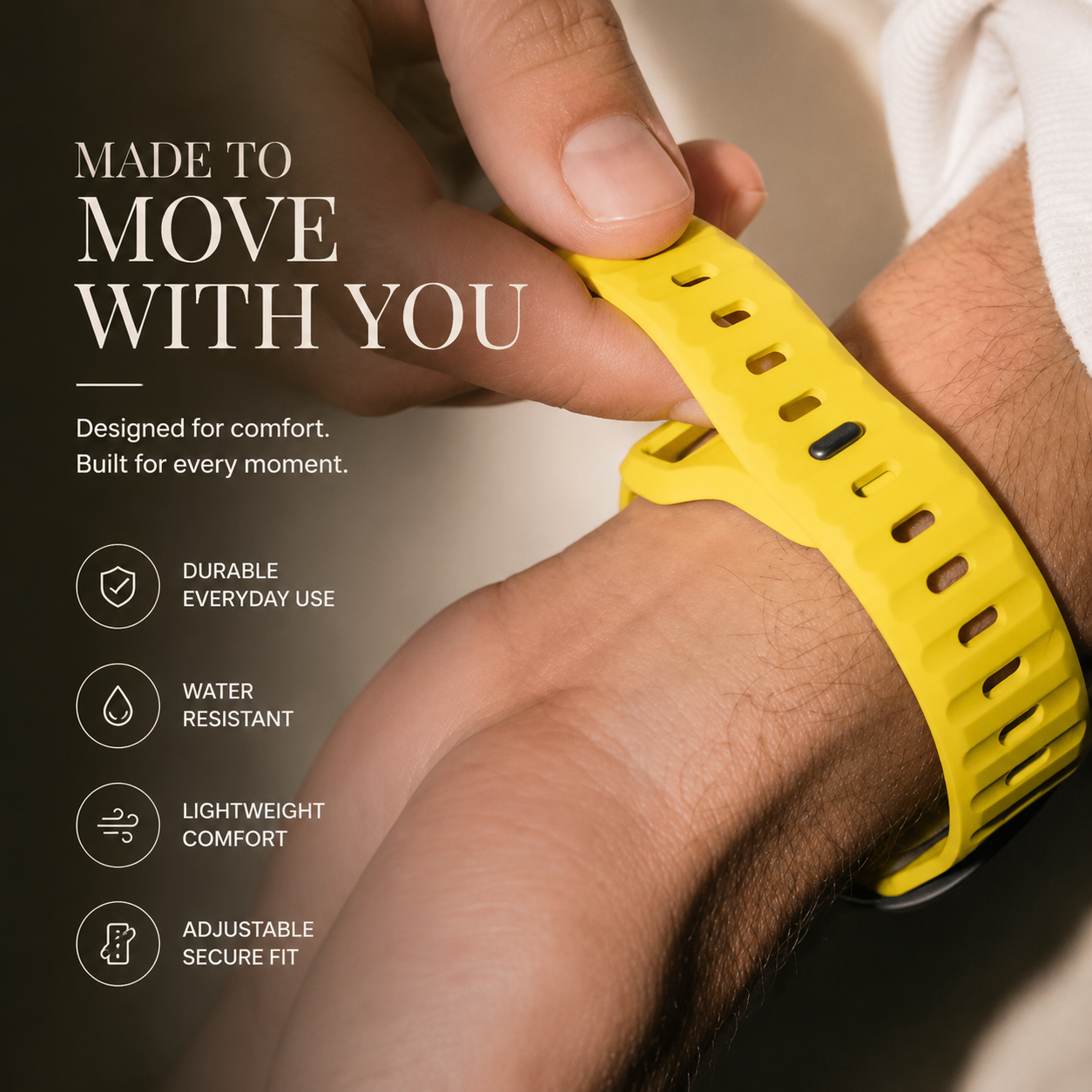 Premium Silicone Sport Watch Band Soft Waterproof Adjustable Replacement Strap Breathable Lightweight Smartwatch Wristband Compatible with iPhone