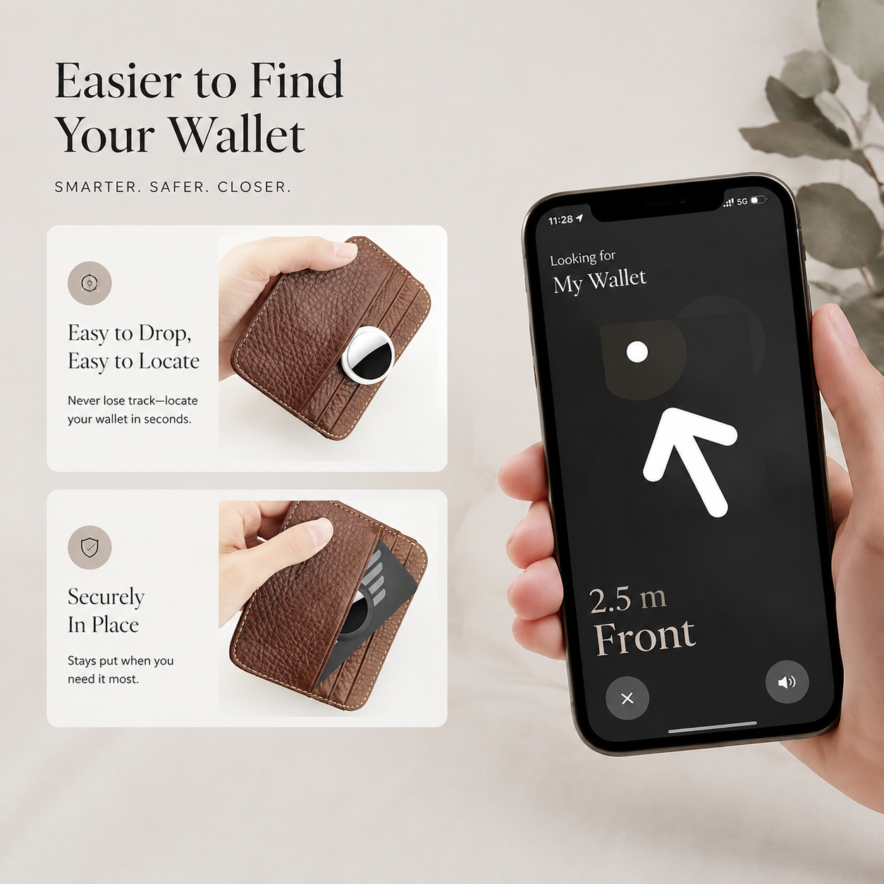 Premium Slim AirTag Wallet Case Ultra-Thin Credit Card Holder Anti-Lost GPS Tracker Protective Sleeve Durable ABS Compatible with AirTag