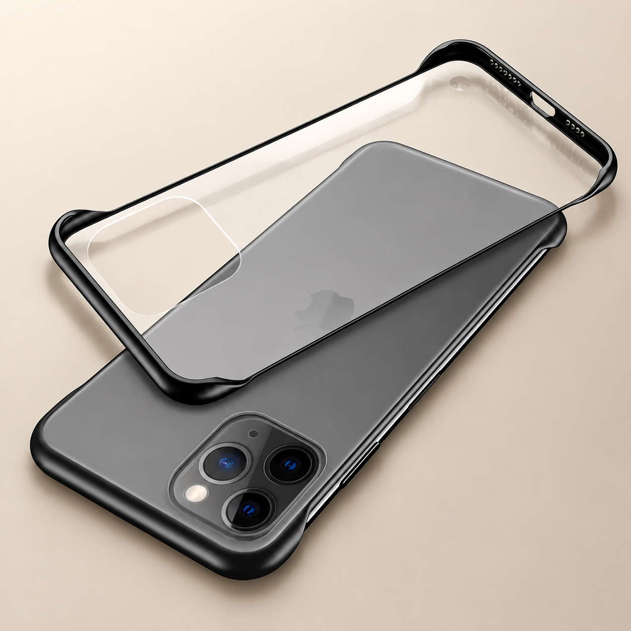 Premium Slim Frameless iPhone Case Matte PC Back Cover TPU Edge Lightweight Shockproof Scratch Resistant Minimal Protective Cover