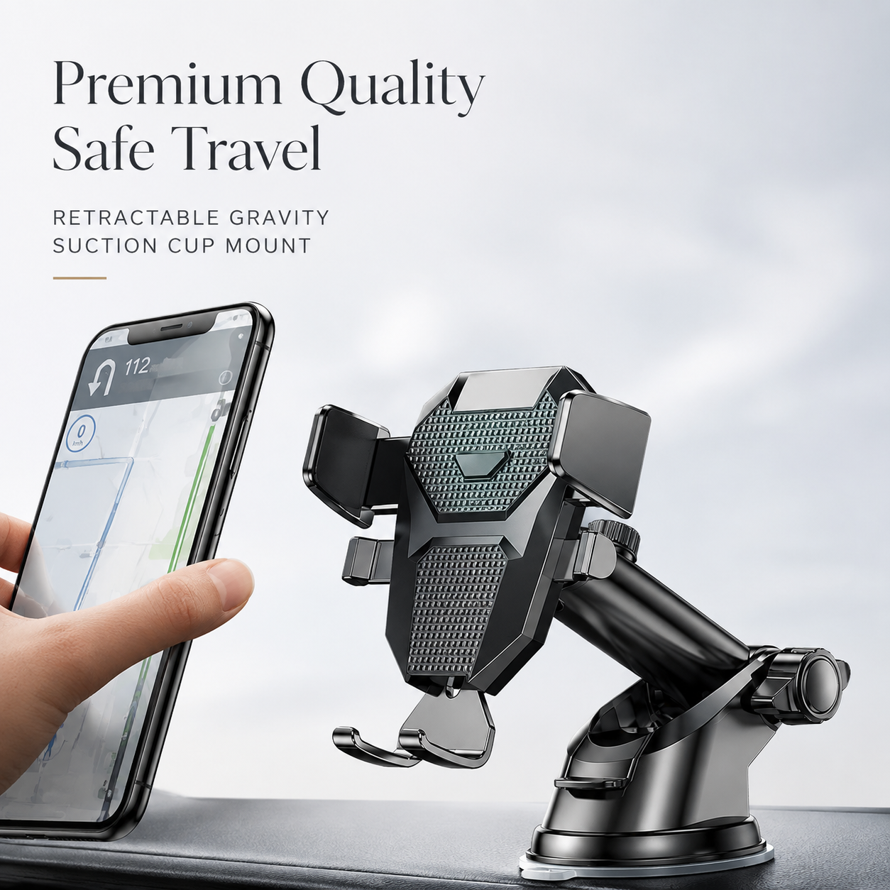 Premium Suction Cup Car Phone Holder Windshield Dashboard Phone Mount 360° Rotating Adjustable Gravity Lock Hands-Free GPS Car Stand Compatible with iPhone