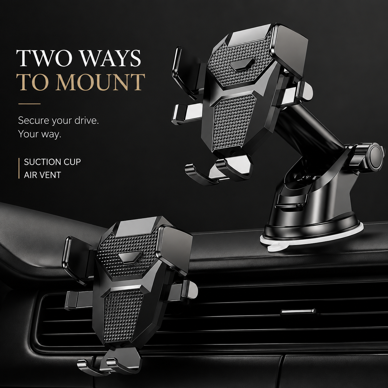 Premium Suction Cup Car Phone Holder Windshield Dashboard Phone Mount 360° Rotating Adjustable Gravity Lock Hands-Free GPS Car Stand Compatible with iPhone
