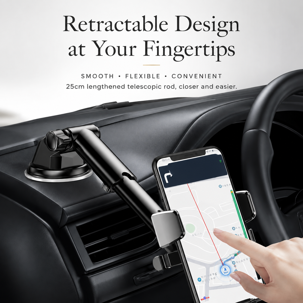 Premium Suction Cup Car Phone Holder Windshield Dashboard Phone Mount 360° Rotating Adjustable Gravity Lock Hands-Free GPS Car Stand Compatible with iPhone