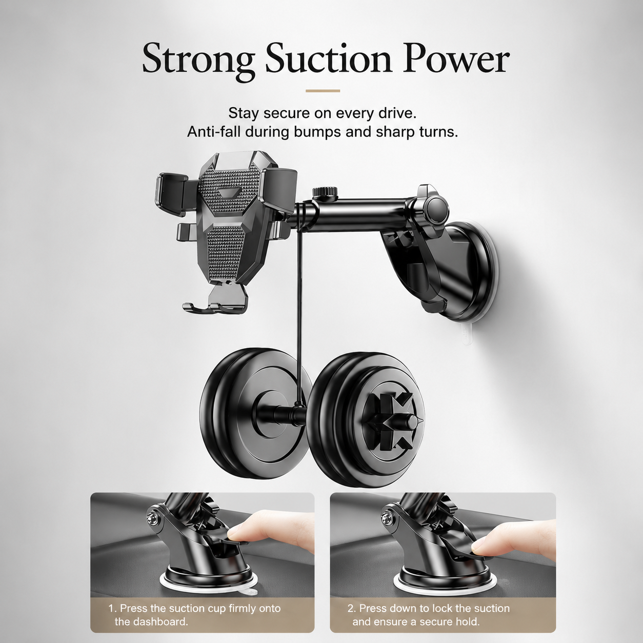 Premium Suction Cup Car Phone Holder Windshield Dashboard Phone Mount 360° Rotating Adjustable Gravity Lock Hands-Free GPS Car Stand Compatible with iPhone