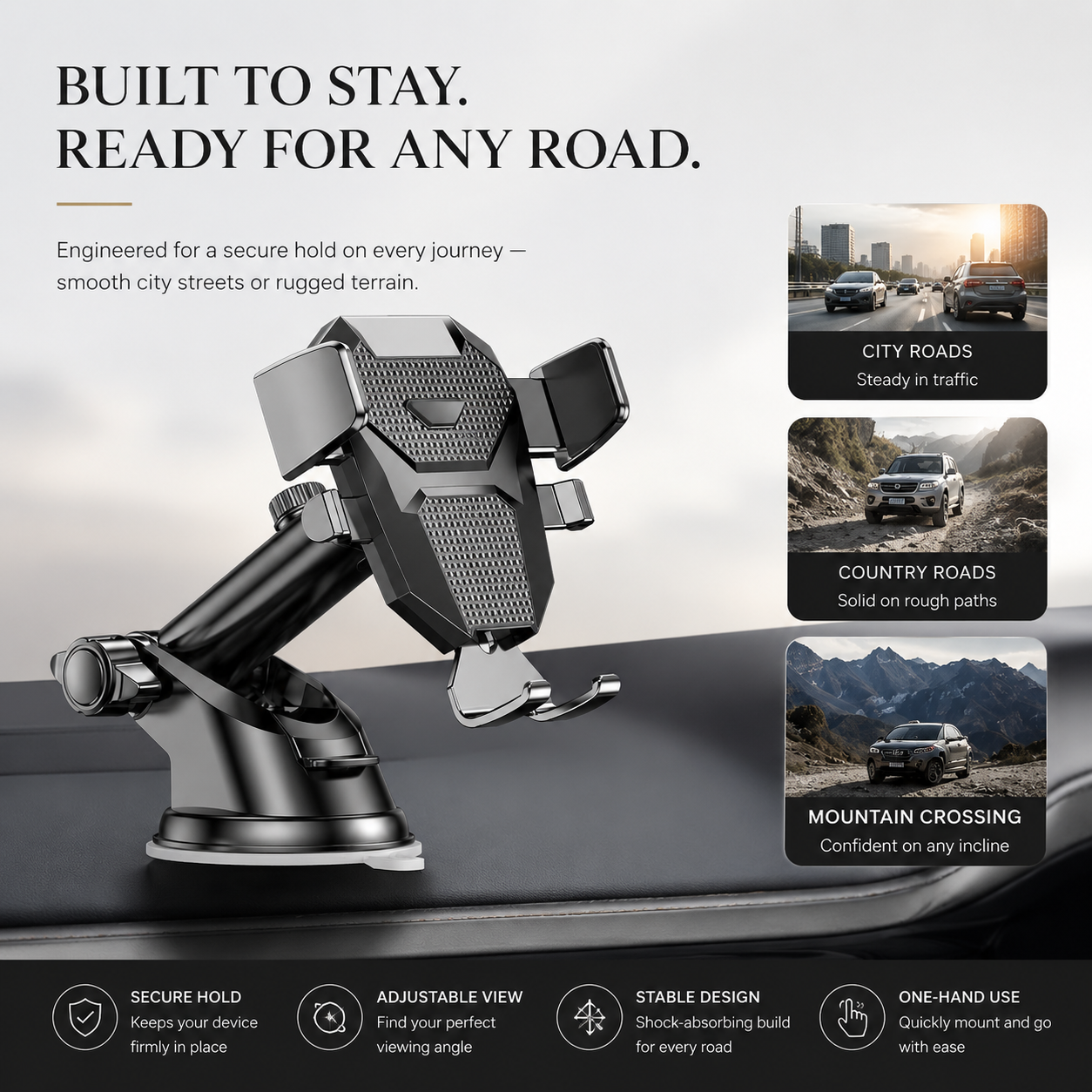 Premium Suction Cup Car Phone Holder Windshield Dashboard Phone Mount 360° Rotating Adjustable Gravity Lock Hands-Free GPS Car Stand Compatible with iPhone
