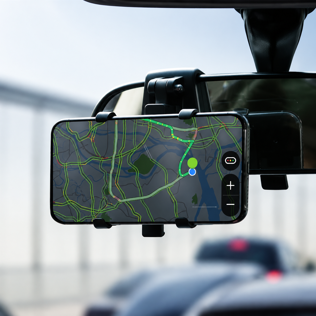 Premium Universal Car Phone Holder Mount 3-in-1 Dashboard Rearview Mirror Sun Visor Stand 360° Rotation Anti-Slip Compatible with iPhone