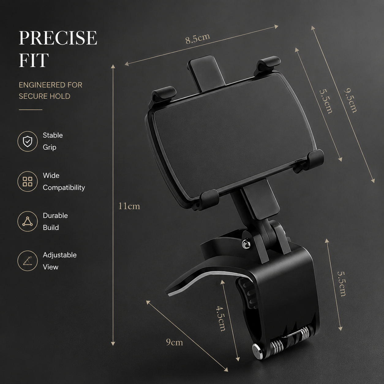 Premium Universal Car Phone Holder Mount 3-in-1 Dashboard Rearview Mirror Sun Visor Stand 360° Rotation Anti-Slip Compatible with iPhone