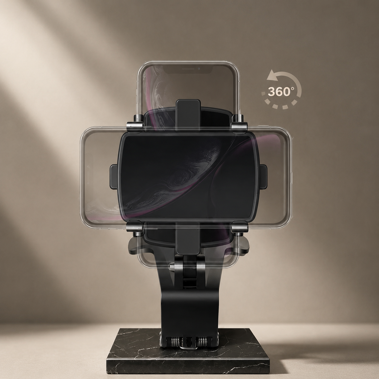Premium Universal Car Phone Holder Mount 3-in-1 Dashboard Rearview Mirror Sun Visor Stand 360° Rotation Anti-Slip Compatible with iPhone