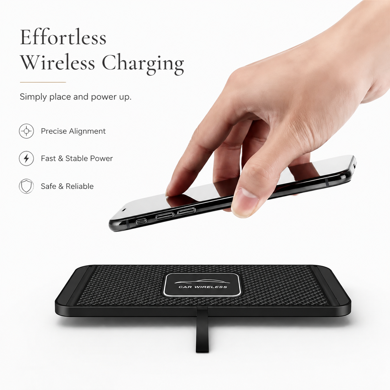 Premium Wireless Car Charger 15W Fast Wireless Charging Dashboard Phone Charging Pad Anti-Slip Silicone Cradle Dock Compatible with iPhone