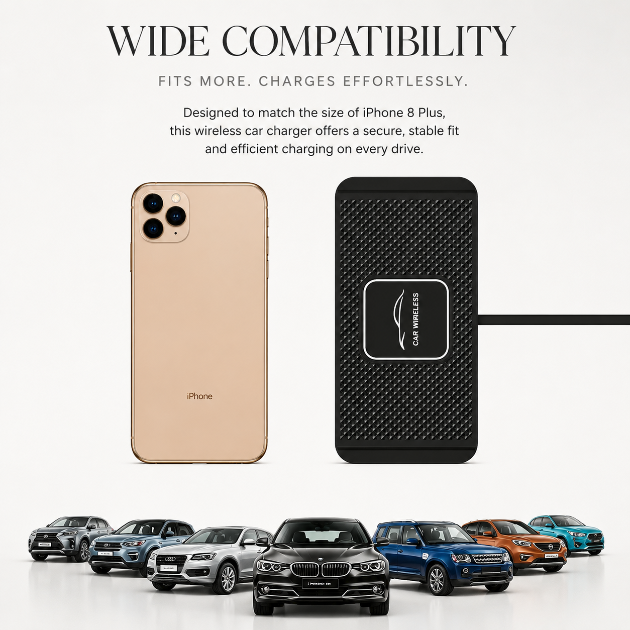 Premium Wireless Car Charger 15W Fast Wireless Charging Dashboard Phone Charging Pad Anti-Slip Silicone Cradle Dock Compatible with iPhone