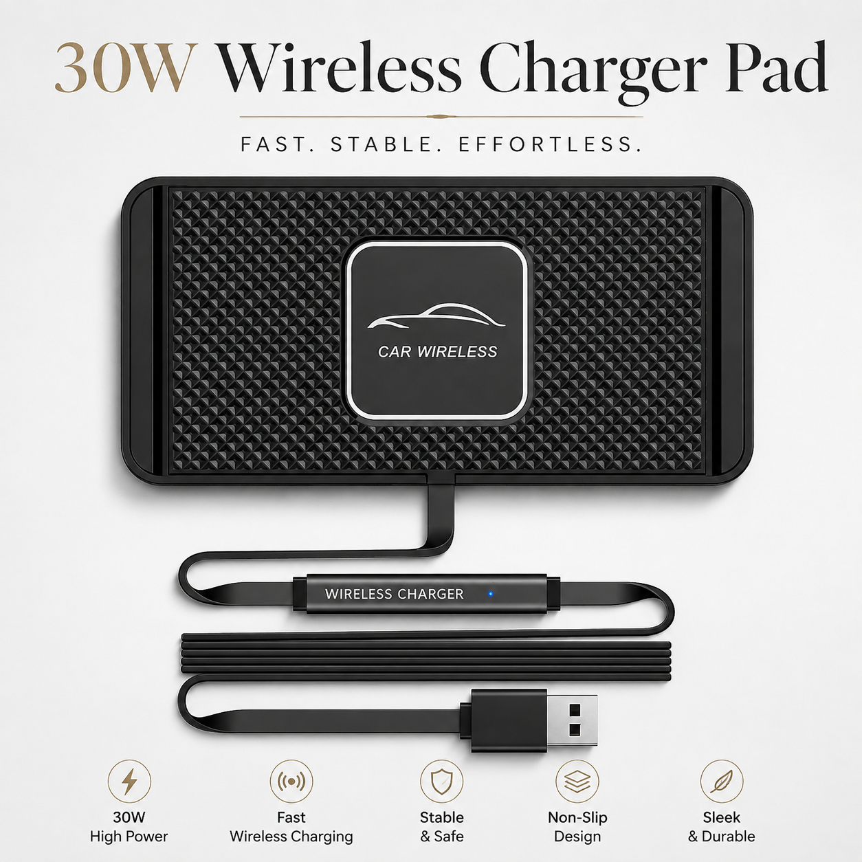 Premium Wireless Car Charger 15W Fast Wireless Charging Dashboard Phone Charging Pad Anti-Slip Silicone Cradle Dock Compatible with iPhone