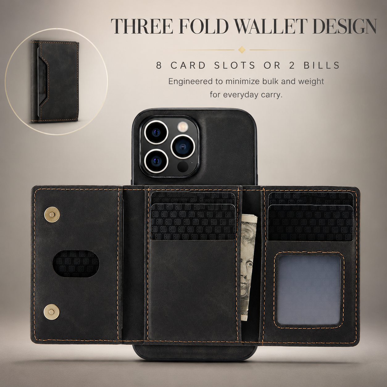 Premium iPhone Case 2-in-1 Detachable Magnetic Wallet Cover PU Leather Card Holder Shockproof Protective Case Pocket Design