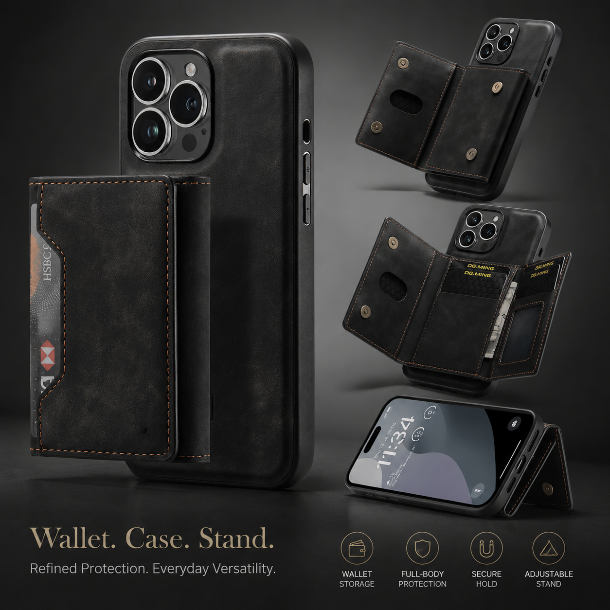 Premium iPhone Case 2-in-1 Detachable Magnetic Wallet Cover PU Leather Card Holder Shockproof Protective Case Pocket Design