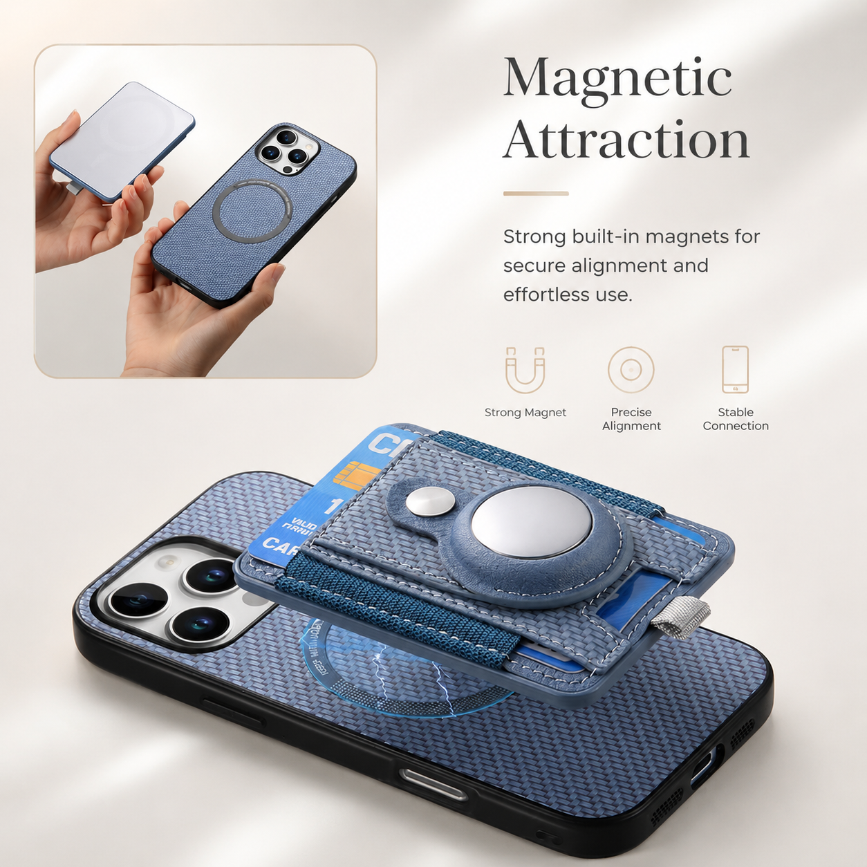 Premium iPhone Case 2-in-1 Detachable Wallet Cover PU Leather Magnetic Card Holder AirTag Holder Wireless Charging Stand Shockproof Protection Design