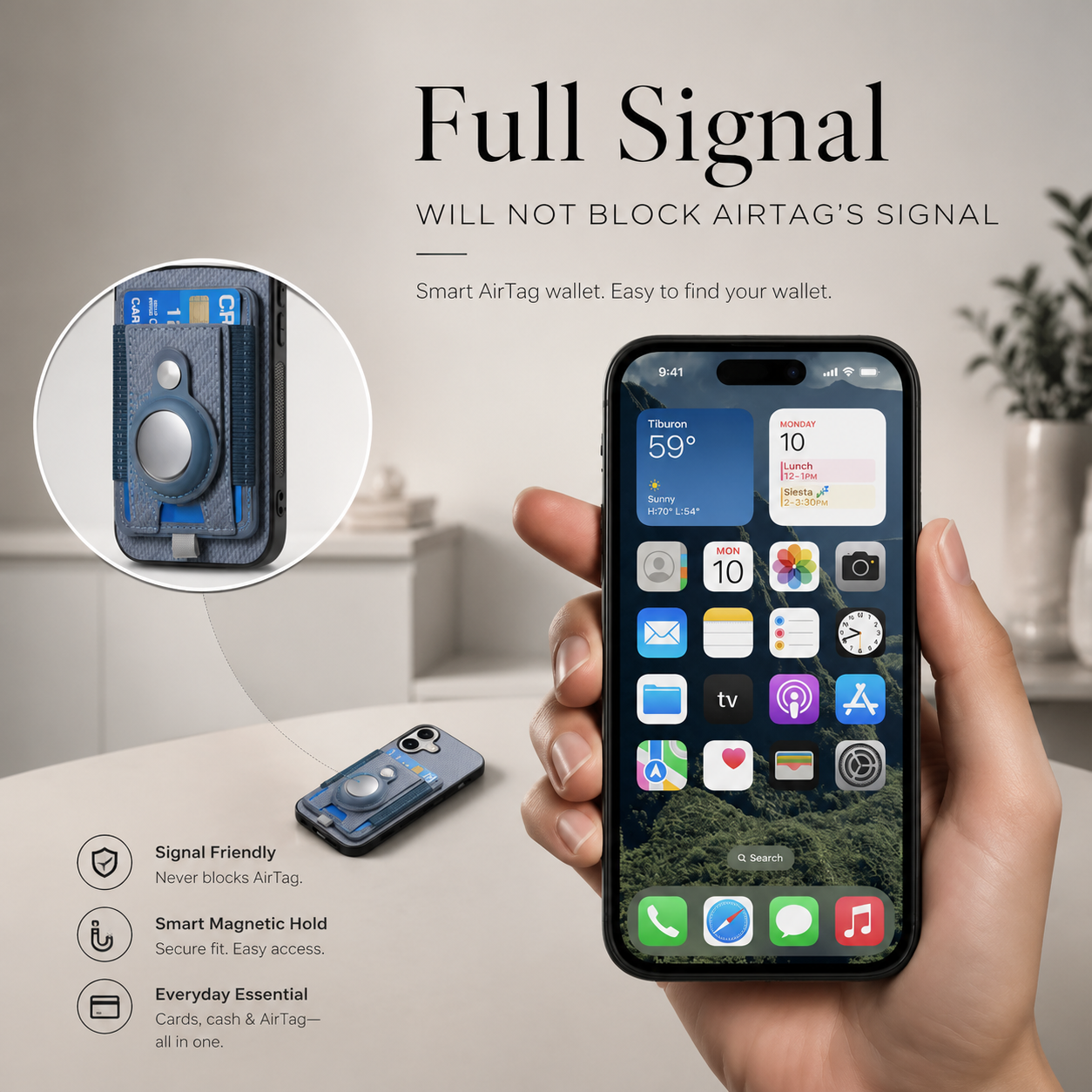 Premium iPhone Case 2-in-1 Detachable Wallet Cover PU Leather Magnetic Card Holder AirTag Holder Wireless Charging Stand Shockproof Protection Design