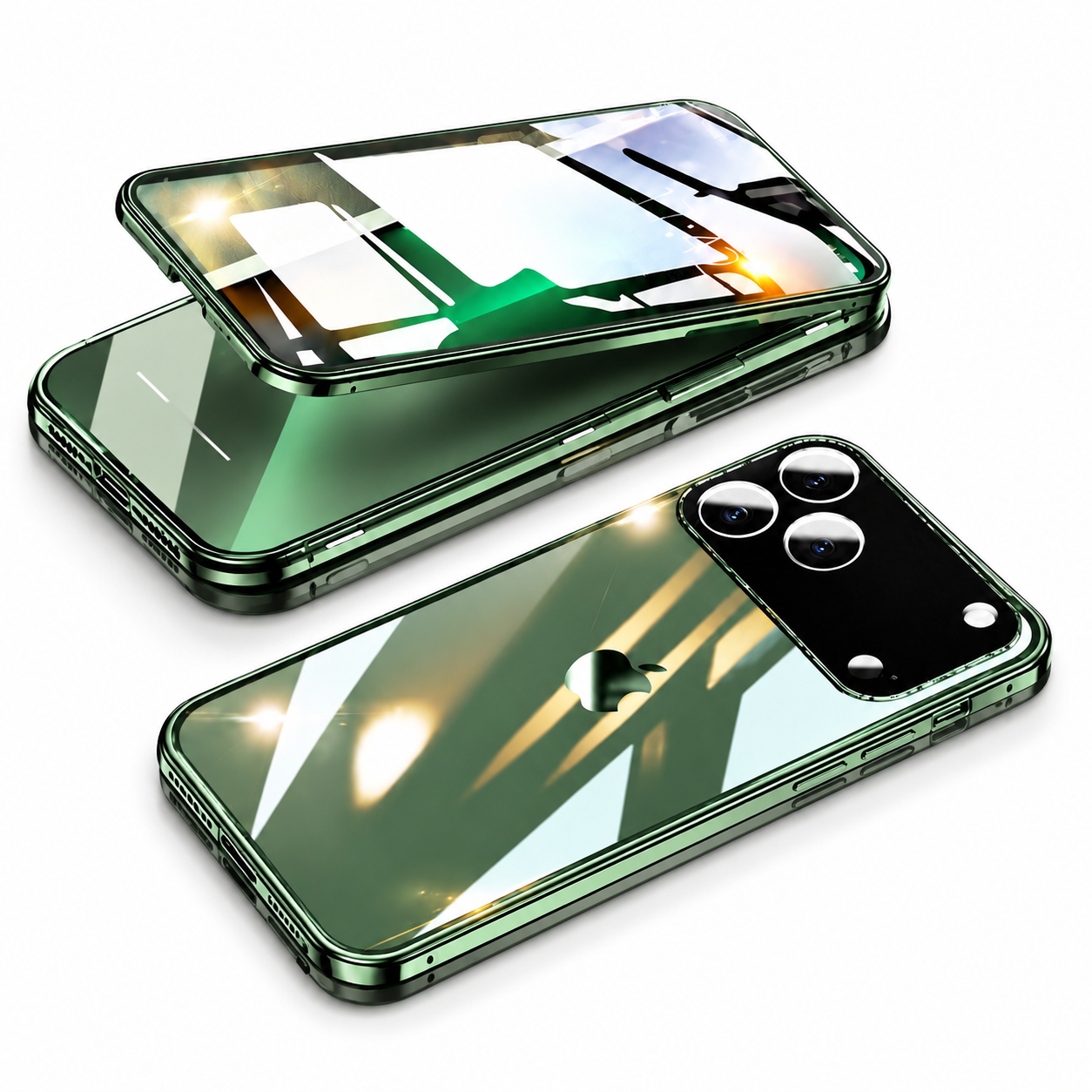 Premium iPhone Case 360 Full Protection Magnetic Glass Cover MagSafe Compatible Aluminum Alloy Bumper Shockproof Anti Scratch Full Body Protective Design