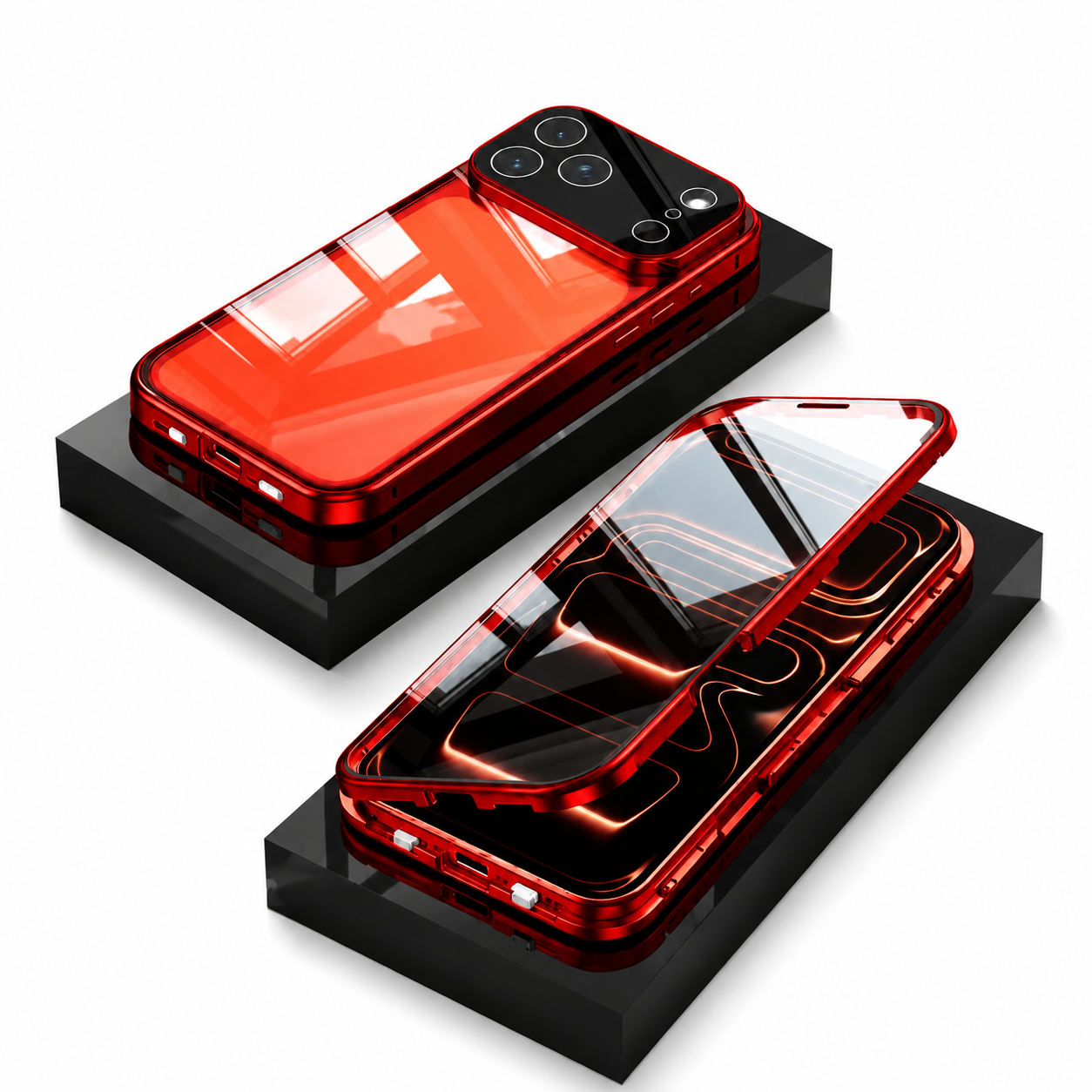 Premium iPhone Case 360 Full Protection Magnetic Glass Cover MagSafe Compatible Aluminum Alloy Bumper Shockproof Anti Scratch Full Body Protective Design