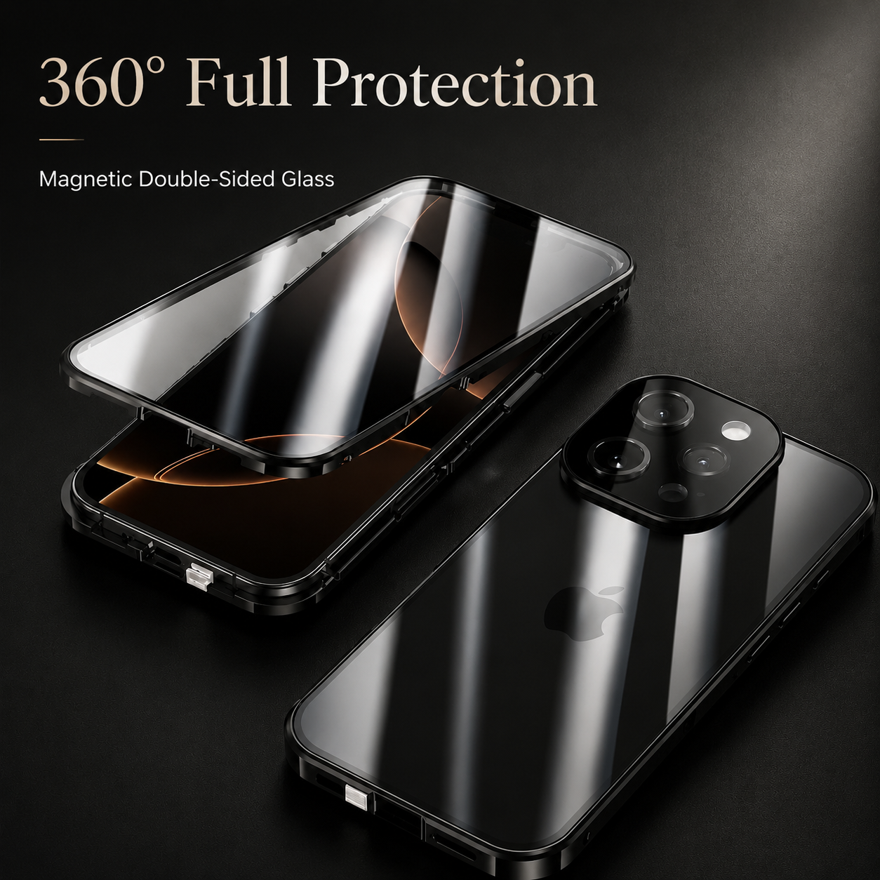 Premium iPhone Case 360 Full Protection Magnetic Glass Cover MagSafe Compatible Aluminum Alloy Bumper Shockproof Anti Scratch Full Body Protective Design