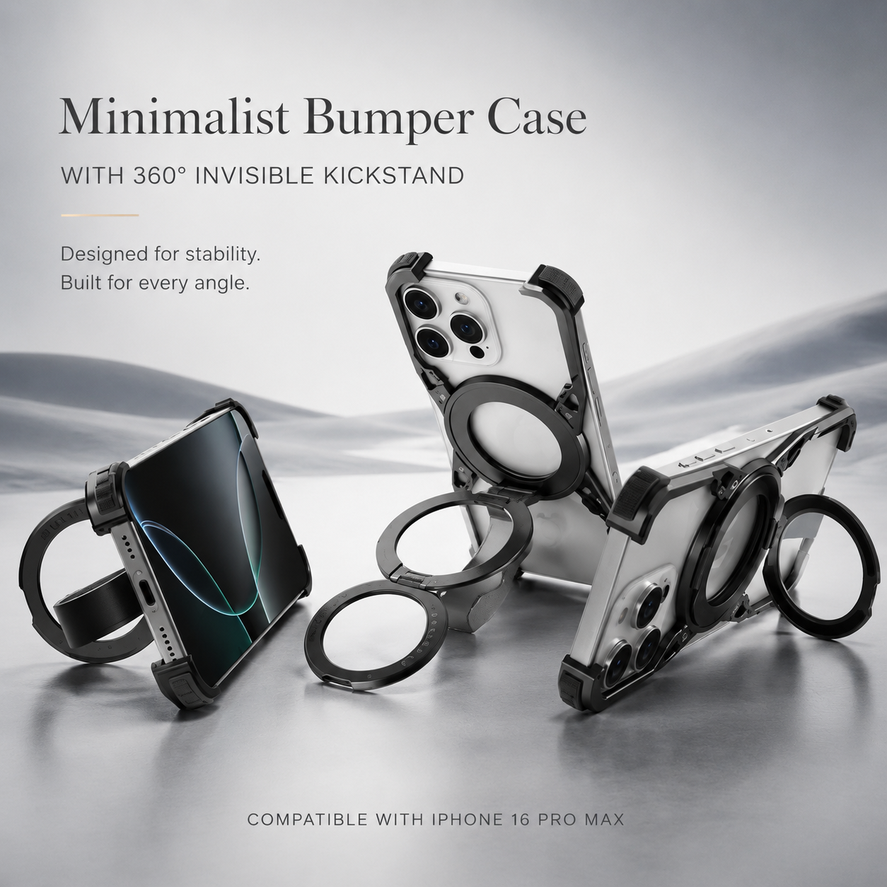 Premium iPhone Case 360 Rotating Stand Frameless Metal Frame MagSafe Compatible Shockproof Magnetic Protective Cover Camera Lens Screen Protection Ultra Thin Design