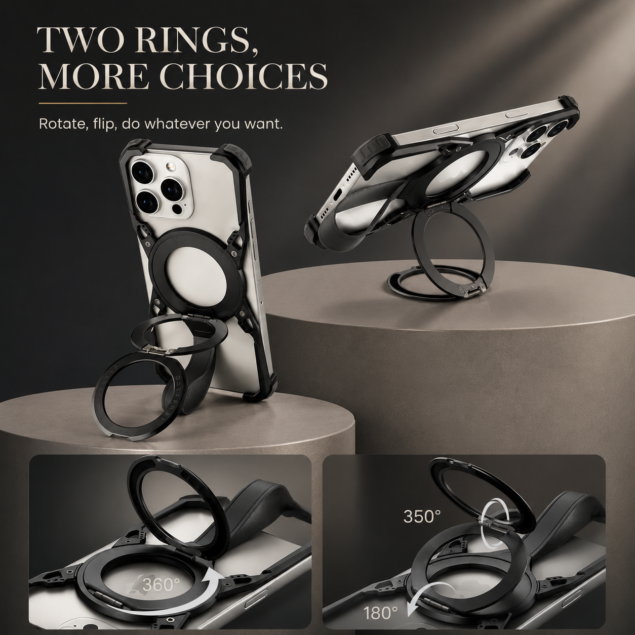 Premium iPhone Case 360 Rotating Stand Frameless Metal Frame MagSafe Compatible Shockproof Magnetic Protective Cover Camera Lens Screen Protection Ultra Thin Design