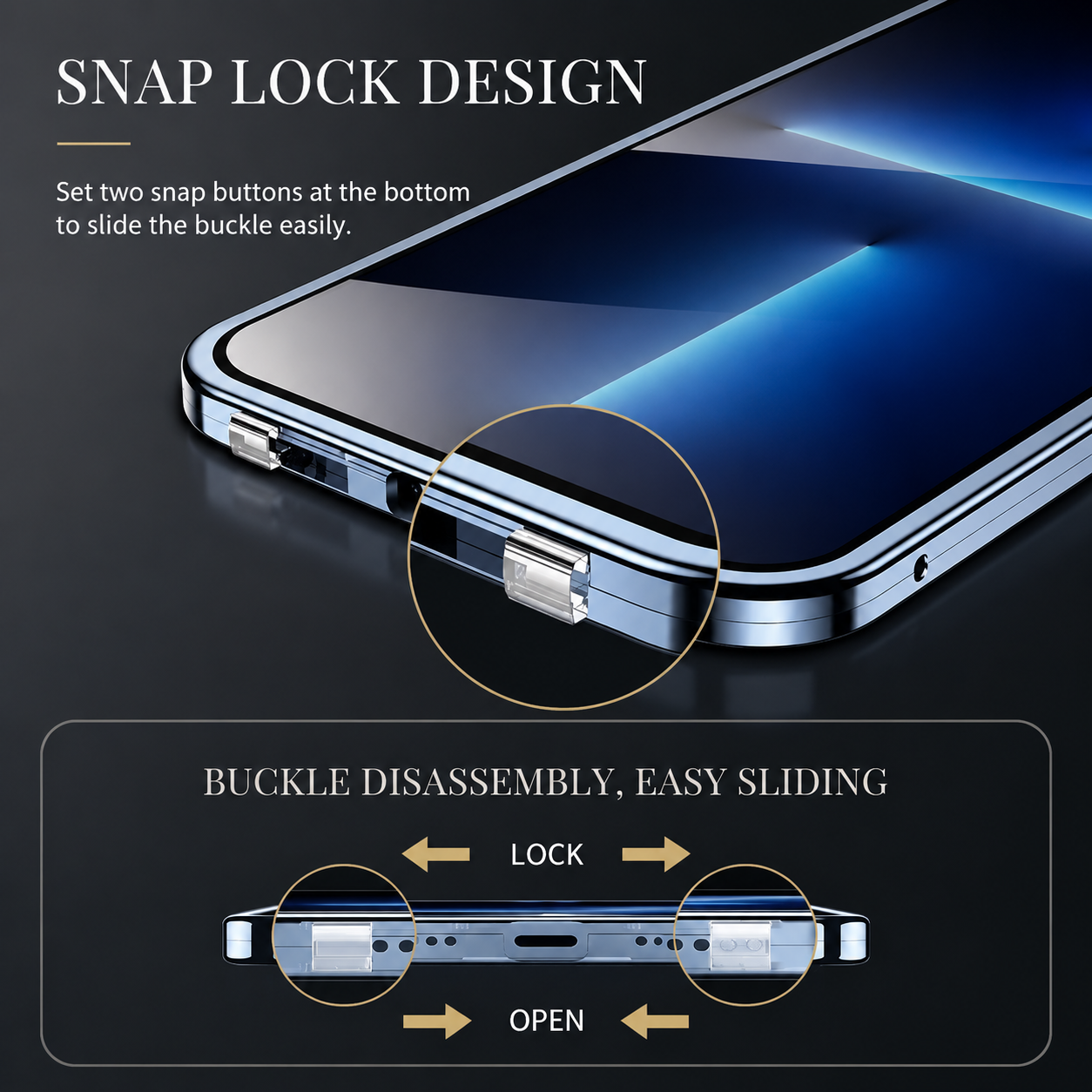 Premium iPhone Case 360° Full Body Magnetic Cover Metal Frame Double Glass Snap Lock Shockproof Protective Case MagSafe Compatible Design
