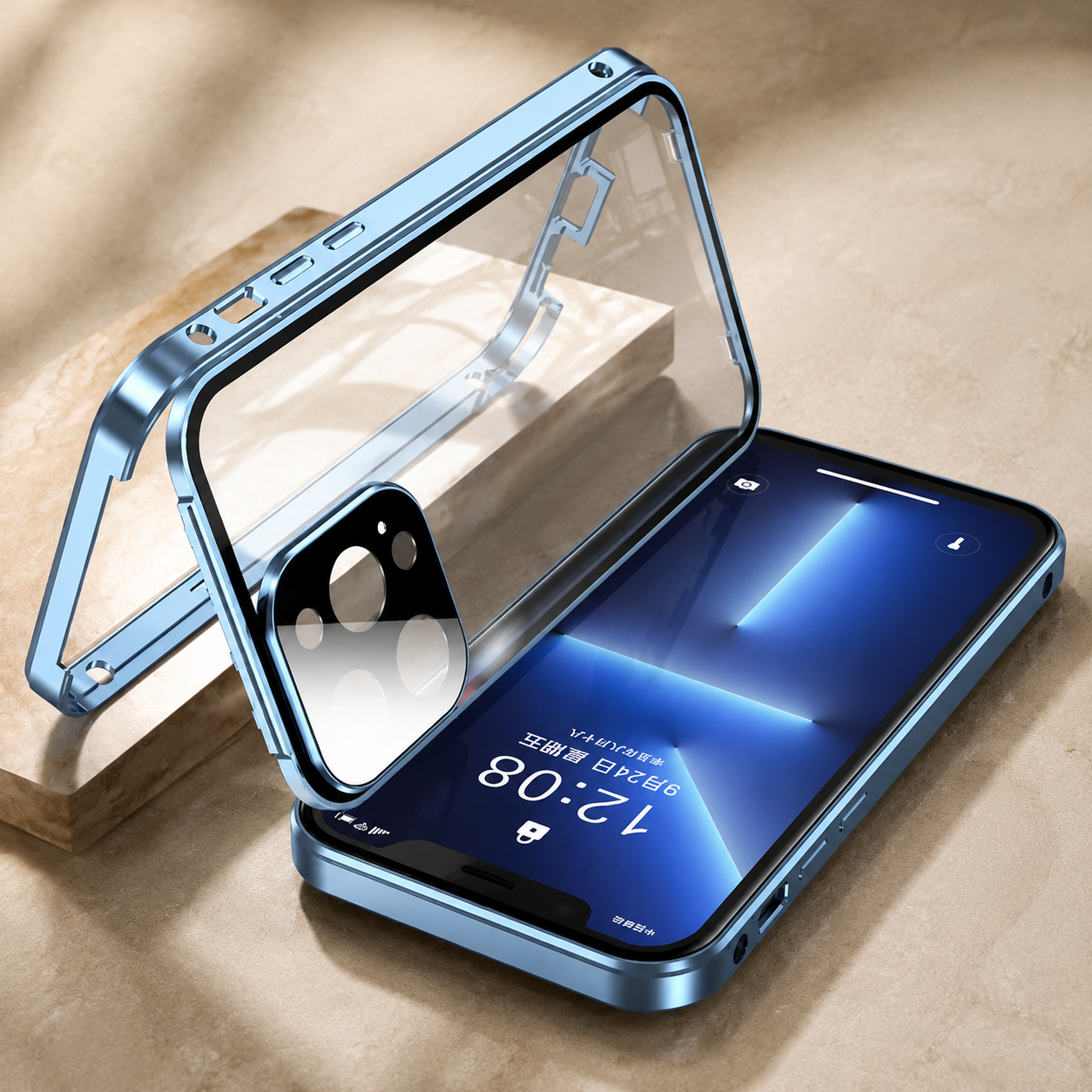 Premium iPhone Case 360° Full Body Magnetic Cover Metal Frame Double Glass Snap Lock Shockproof Protective Case MagSafe Compatible Design