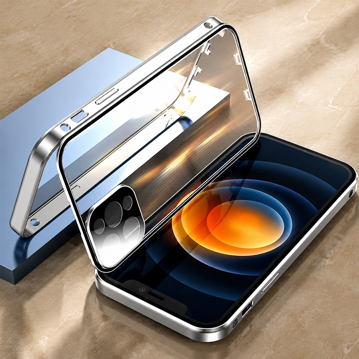Premium iPhone Case 360° Full Body Magnetic Cover Metal Frame Double Glass Snap Lock Shockproof Protective Case MagSafe Compatible Design
