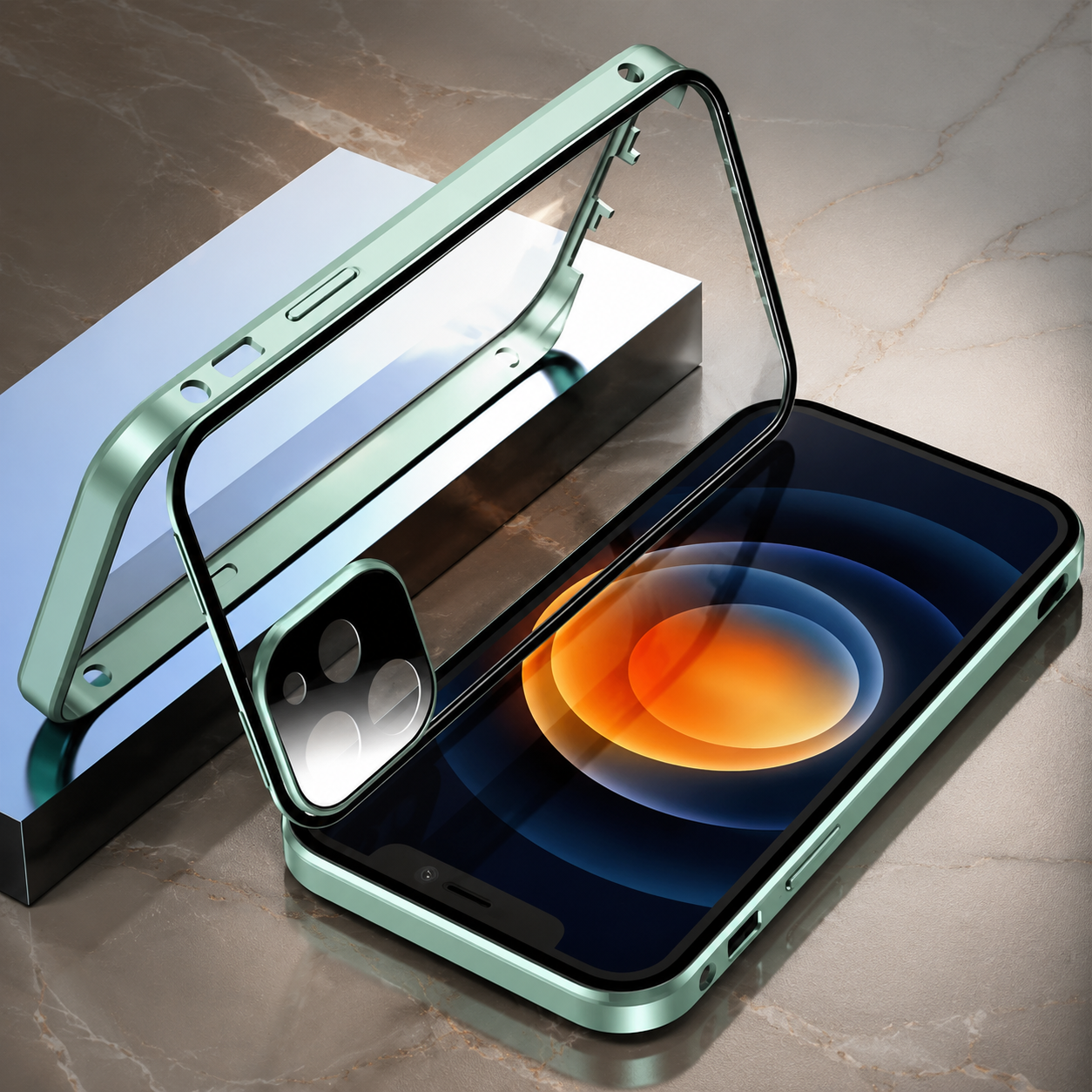 Premium iPhone Case 360° Full Body Magnetic Cover Metal Frame Double Glass Snap Lock Shockproof Protective Case MagSafe Compatible Design